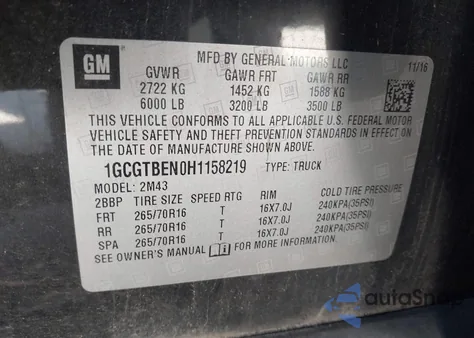 2017 Chevrolet Colorado Wt from USA, damaged, VIN 1GCGTBEN0H1158219
